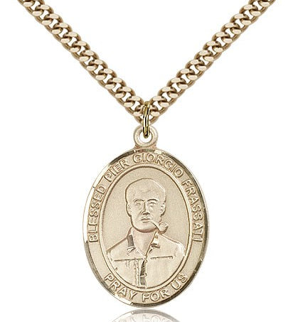 Blessed Pier Giorgio Frassati Medal, Gold Filled, Large - 24&quot; 2.4mm Gold Plated Chain + Clasp