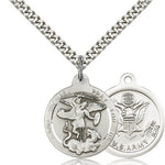 St. Michael Army Medal, Sterling Silver - 24&quot; 2.4mm Rhodium Plate Endless Chain