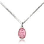 Miraculous Medal, Sterling Silver - 18&quot; 1.2mm Sterling Silver Chain + Clasp