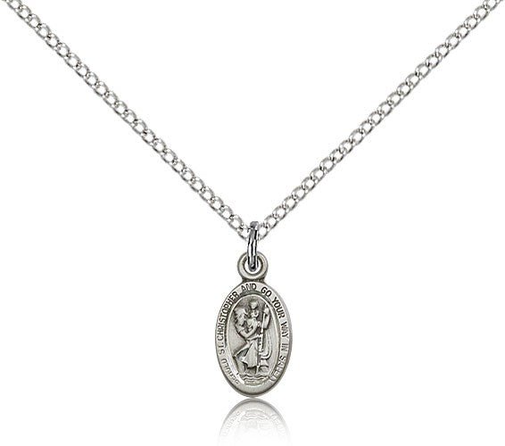 St. Christopher Medal, Sterling Silver - 18&quot; 1.2mm Sterling Silver Chain + Clasp