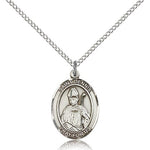 St. Dennis Medal, Sterling Silver, Medium - 18&quot; 1.2mm Sterling Silver Chain + Clasp