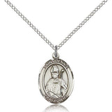 St. Dennis Medal, Sterling Silver, Medium - 18&quot; 1.2mm Sterling Silver Chain + Clasp