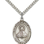 Our Lady of San Juan Medal, Sterling Silver, Large - 24&quot; 2.4mm Rhodium Plate Chain + Clasp