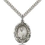 St. Jude Medal, Sterling Silver - 24&quot; 2.4mm Rhodium Plate Endless Chain