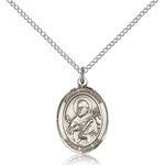 St. Meinrad of Einsideln Medal, Sterling Silver, Medium - 18&quot; 1.2mm Sterling Silver Chain + Clasp