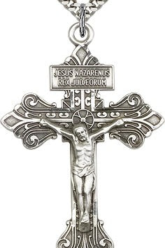 Crucifix Pendant, Sterling Silver - 24&quot; 2.4mm Rhodium Plate Endless Chain