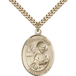 St. Mark the Evangelist Medal, Gold Filled, Large - 24&quot; 2.4mm Gold Plated Chain + Clasp