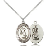 St. Christopher Rugby Medal, Sterling Silver, Medium - 18&quot; 1.2mm Sterling Silver Chain + Clasp