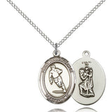 St. Christopher Rugby Medal, Sterling Silver, Medium - 18&quot; 1.2mm Sterling Silver Chain + Clasp