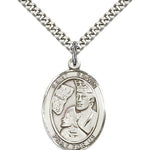 St. Edwin Medal, Sterling Silver, Large - 24&quot; 2.4mm Rhodium Plate Chain + Clasp