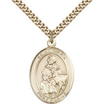 St. Giles Medal, Gold Filled, Large - 24&quot; 2.4mm Gold Plated Chain + Clasp