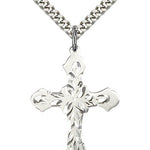 Cross Pendant, Sterling Silver - 24&quot; 2.4mm Rhodium Plate Endless Chain