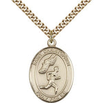 St. Christopher Track and Field Medal, Gold Filled, Large - 24&quot; 2.4mm Gold Plated Chain + Clasp