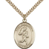 St. Christopher Track and Field Medal, Gold Filled, Large - 24&quot; 2.4mm Gold Plated Chain + Clasp