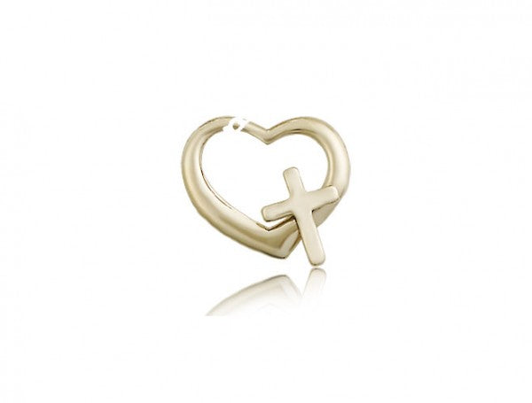 Heart Cross Pendant, 14 Karat Gold - 14 KT Yellow Gold