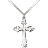 Cross Pendant, Sterling Silver - 18&quot; 1.2mm Sterling Silver Chain + Clasp
