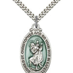 St. Christopher Medal, Sterling Silver - 24&quot; 2.4mm Rhodium Plate Endless Chain
