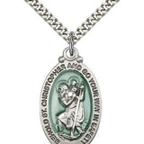 St. Christopher Medal, Sterling Silver - 24&quot; 2.4mm Rhodium Plate Endless Chain