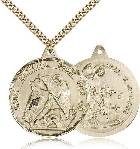 St. Michael the Archangel Medal, Gold Filled - 24&quot; 2.4mm Gold Plated Endless Chain
