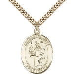 St. Uriel Medal, Gold Filled, Large - 24&quot; 2.4mm Gold Plated Chain + Clasp