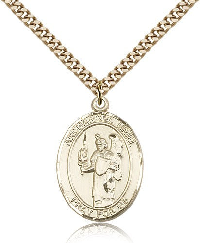 St. Uriel Medal, Gold Filled, Large - 24&quot; 2.4mm Gold Plated Chain + Clasp