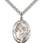 St. Joseph Medal, Sterling Silver - 24&quot; 2.4mm Rhodium Plate Endless Chain