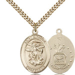 St. Michael Air Force Medal, Gold Filled, Large - 24&quot; 2.4mm Gold Plated Chain + Clasp