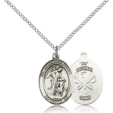 Guardian Angel National Guard Medal, Sterling Silver, Medium - 18&quot; 1.2mm Sterling Silver Chain + Clasp