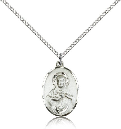 Scapular Medal, Sterling Silver - 18&quot; 1.2mm Sterling Silver Chain + Clasp