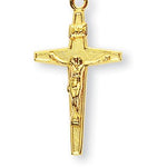 Crucifix Necklace with Patterned Inside, 16 Karat Gold Over Sterling Silver with Chain - Gold-tone