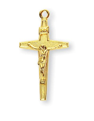 Crucifix Necklace with Patterned Inside, 16 Karat Gold Over Sterling Silver with Chain - Gold-tone