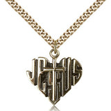 Heart of Jesus Cross Pendant, Gold Filled - 24&quot; 2.4mm Gold Plated Endless Chain