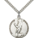 St. Bernadette Medal, Sterling Silver - 24&quot; 2.4mm Rhodium Plate Endless Chain