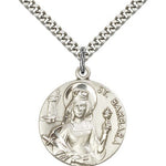 St. Barbara Medal, Sterling Silver - 24&quot; 2.4mm Rhodium Plate Endless Chain