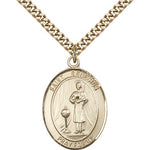 St. Genesius of Rome Medal, Gold Filled, Large - 24&quot; 2.4mm Gold Plated Chain + Clasp