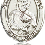 St. James the Lesser Medal, Sterling Silver, Large - 24&quot; 2.4mm Rhodium Plate Chain + Clasp