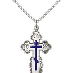 St. Olga Cross Pendant, Sterling Silver - 18&quot; 1.2mm Sterling Silver Chain + Clasp