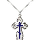 St. Olga Cross Pendant, Sterling Silver - 18&quot; 1.2mm Sterling Silver Chain + Clasp