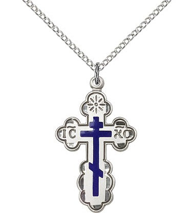 St. Olga Cross Pendant, Sterling Silver - 18&quot; 1.2mm Sterling Silver Chain + Clasp