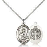 St. Benedict Medal, Sterling Silver, Medium - 18&quot; 1.2mm Sterling Silver Chain + Clasp