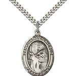 San Juan De La Cruz Medal, Sterling Silver, Large - 24&quot; 2.4mm Rhodium Plate Chain + Clasp