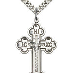Cross Pendant, Sterling Silver - 24&quot; 2.4mm Rhodium Plate Endless Chain