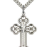 Cross Pendant, Sterling Silver - 24&quot; 2.4mm Rhodium Plate Endless Chain