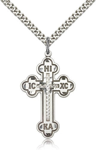 Cross Pendant, Sterling Silver - 24&quot; 2.4mm Rhodium Plate Endless Chain
