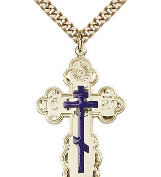 St. Olga Cross Pendant, Gold Filled - 24&quot; 2.4mm Gold Plated Endless Chain