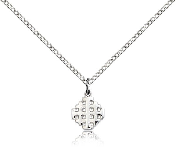 Jerusalem Cross Pendant, Sterling Silver - 18&quot; 1.2mm Sterling Silver Chain + Clasp