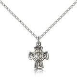 5 Way Cross Chalice Medal, Sterling Silver - 18&quot; 1.2mm Sterling Silver Chain + Clasp