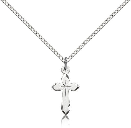 Cross Pendant, Sterling Silver - 18&quot; 1.2mm Sterling Silver Chain + Clasp