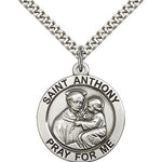 Large Sterling Silver Saint Anthony Pendant - 24&quot; 2.4mm Rhodium Plate Endless Chain