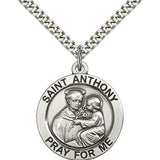 Large Sterling Silver Saint Anthony Pendant - 24&quot; 2.4mm Rhodium Plate Endless Chain